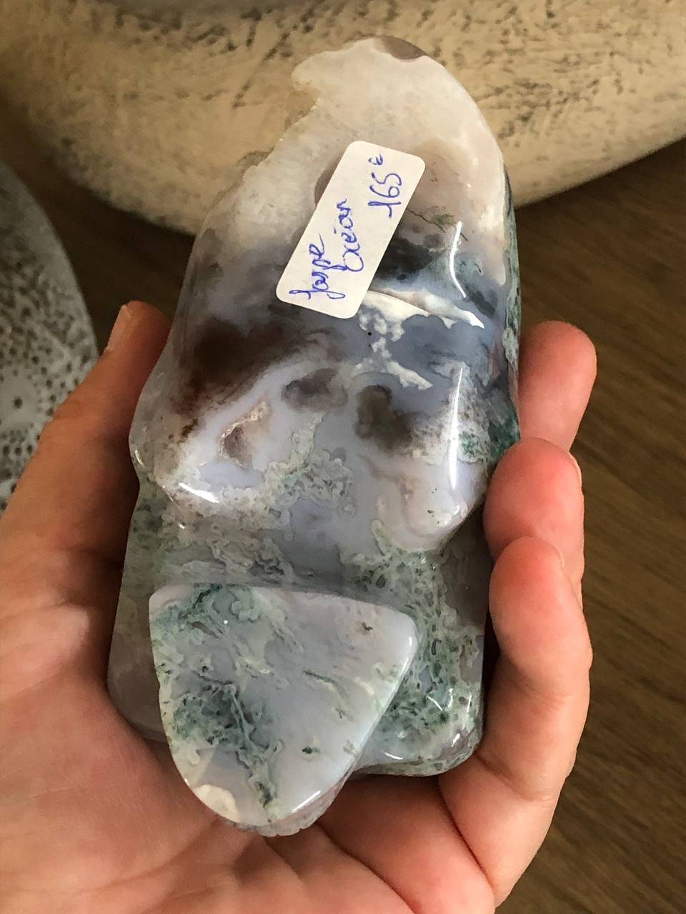 Crâne de cristal voyageur en jaspe océan