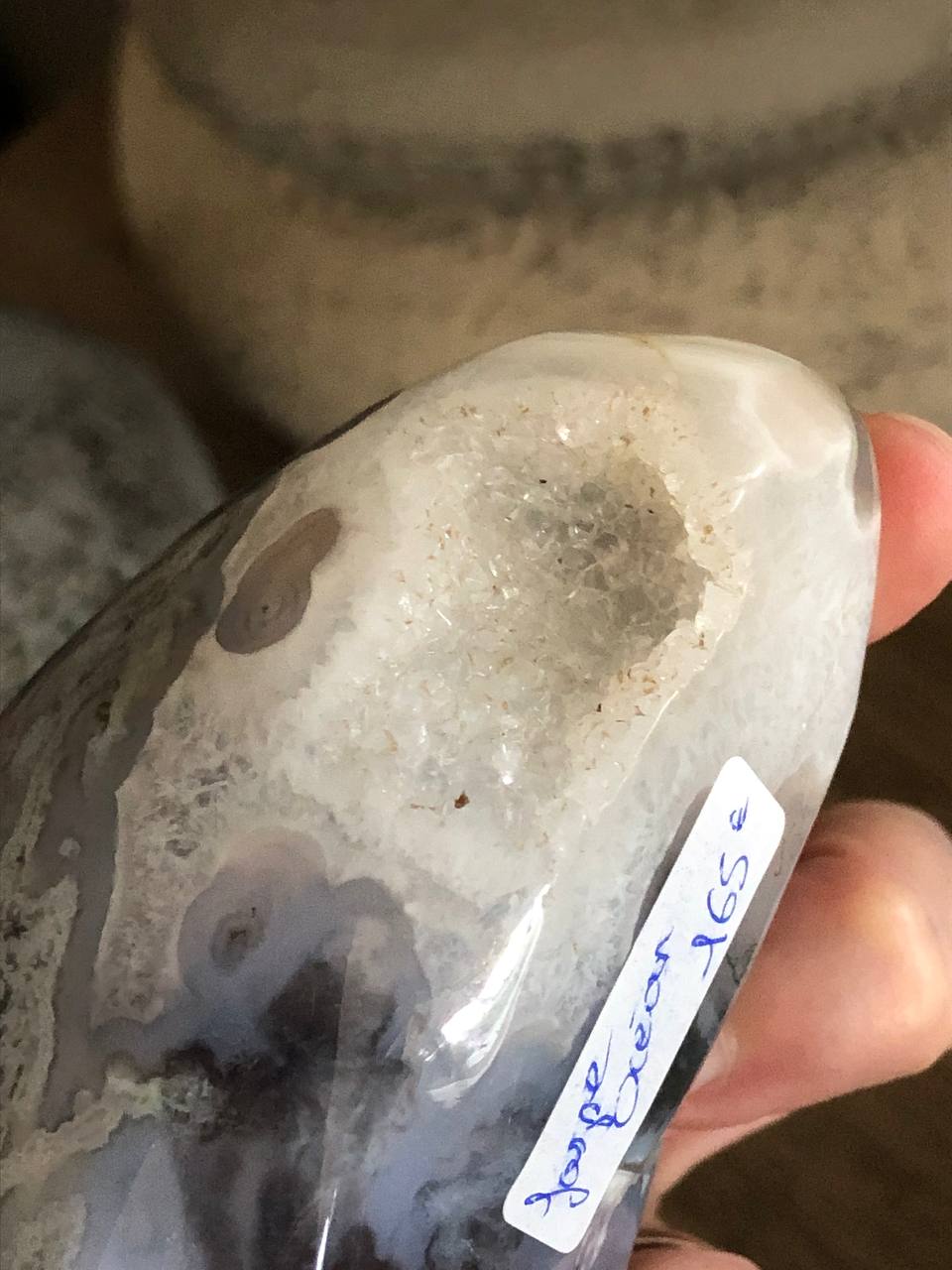 Crâne de cristal voyageur en jaspe océan
