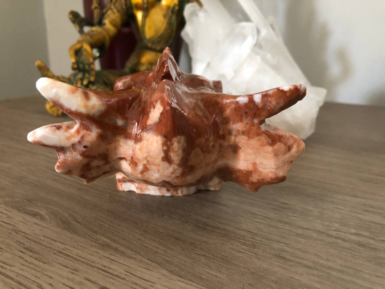 Crâne de dragon en calcite ambrée