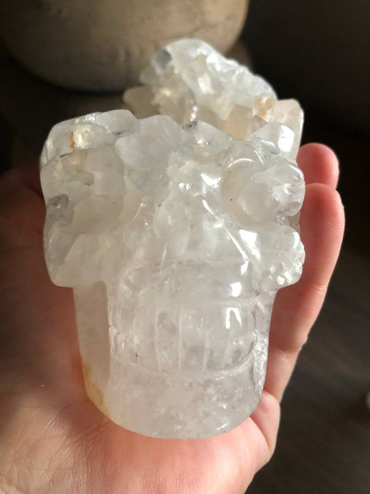 Crâne de cristal de roche avec druse