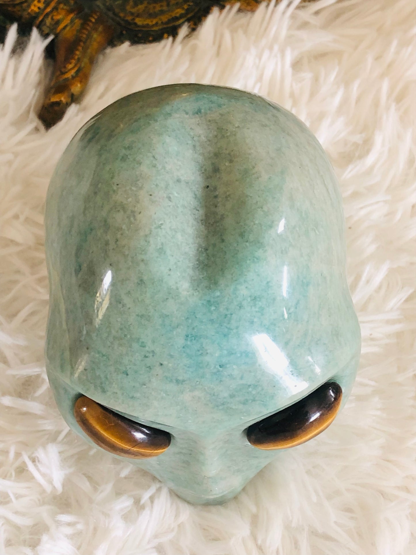 Crâne stellaire en amazonite et oeil de tigre