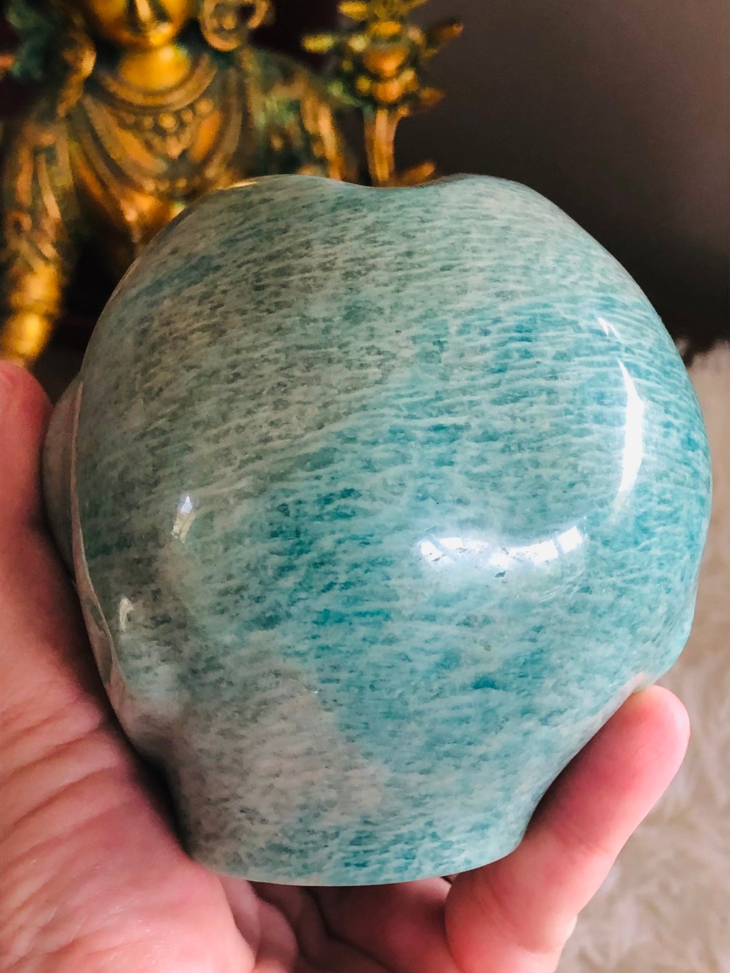 Crâne stellaire en amazonite et oeil de tigre