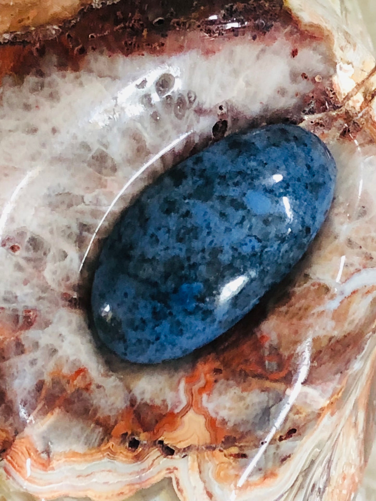 Crâne stellaire en agate mexicaine crazy lace et sodalite