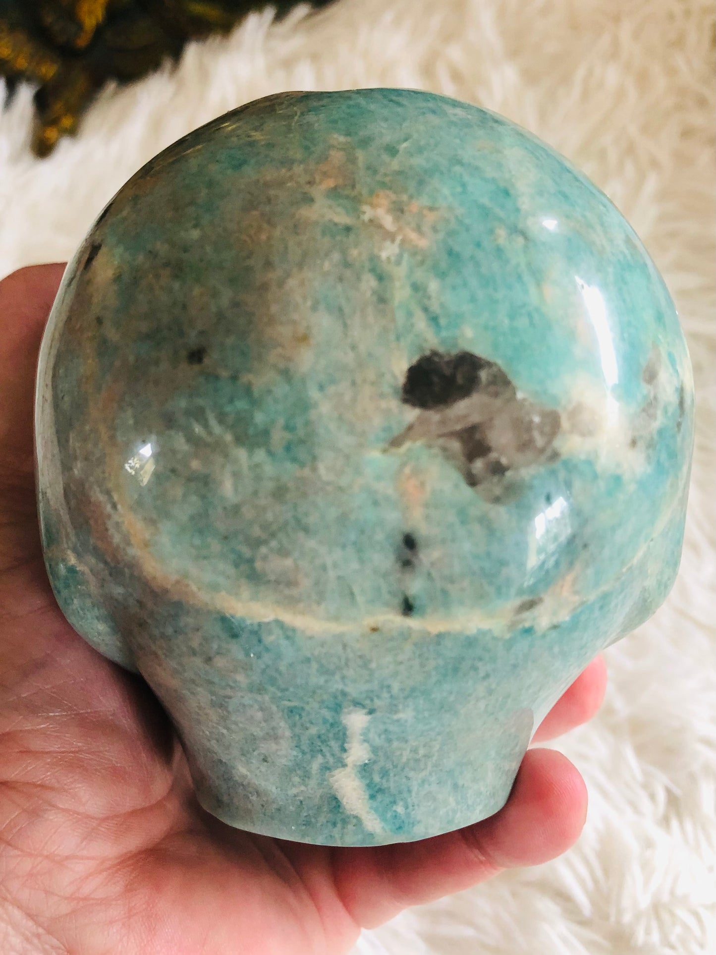 Crâne stellaire en amazonite et oeil de tigre