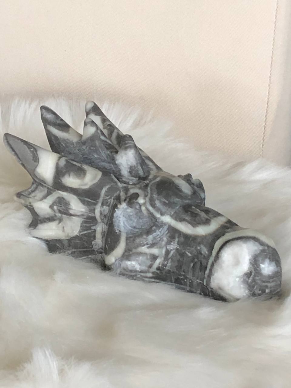 Crâne de cristal dragon en jaspe coquille