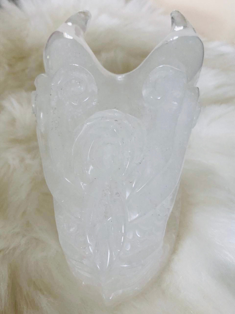 Crâne de cristal de dragon en cristal de roche