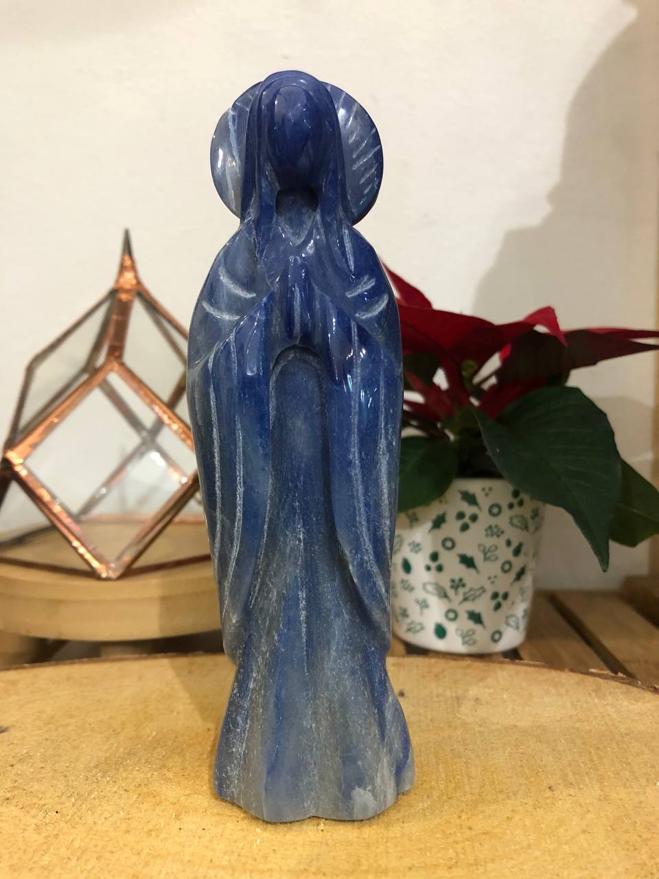 Statue de Marie en aventurine bleue