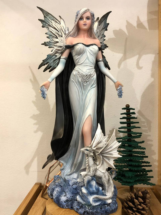Statue fée Crista et son dragon blanc