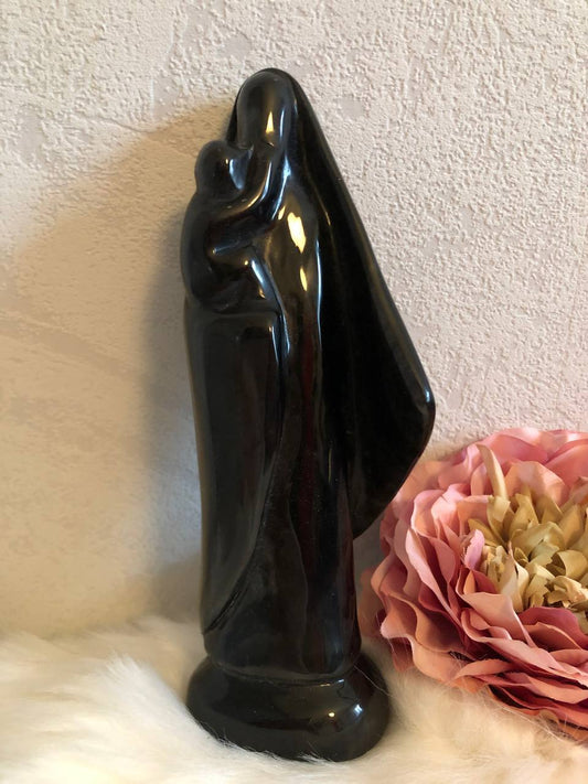 Statue de La Vierge Noire en obsidienne argentée n°1