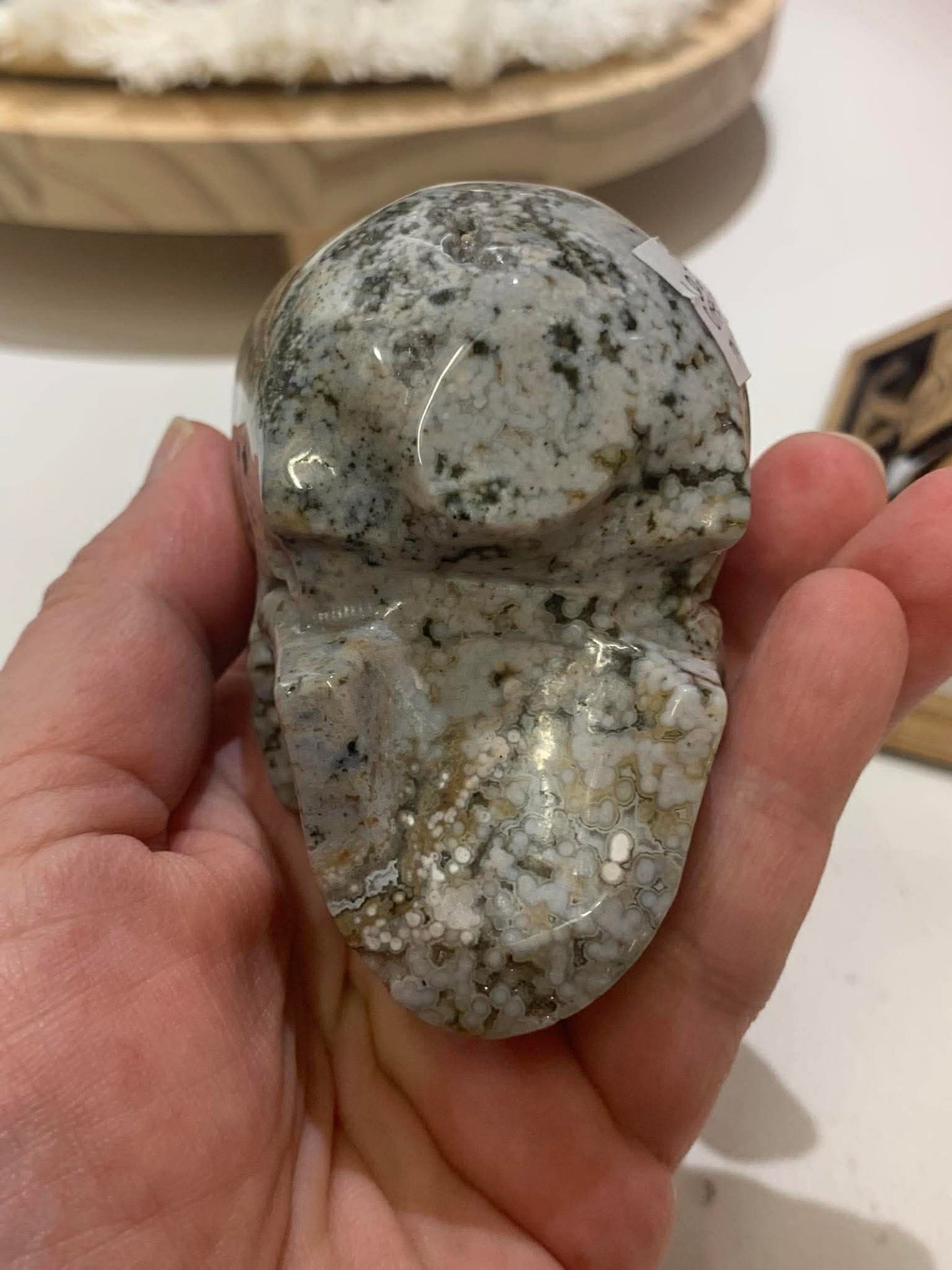 Crâne de cristal en jaspe océan
