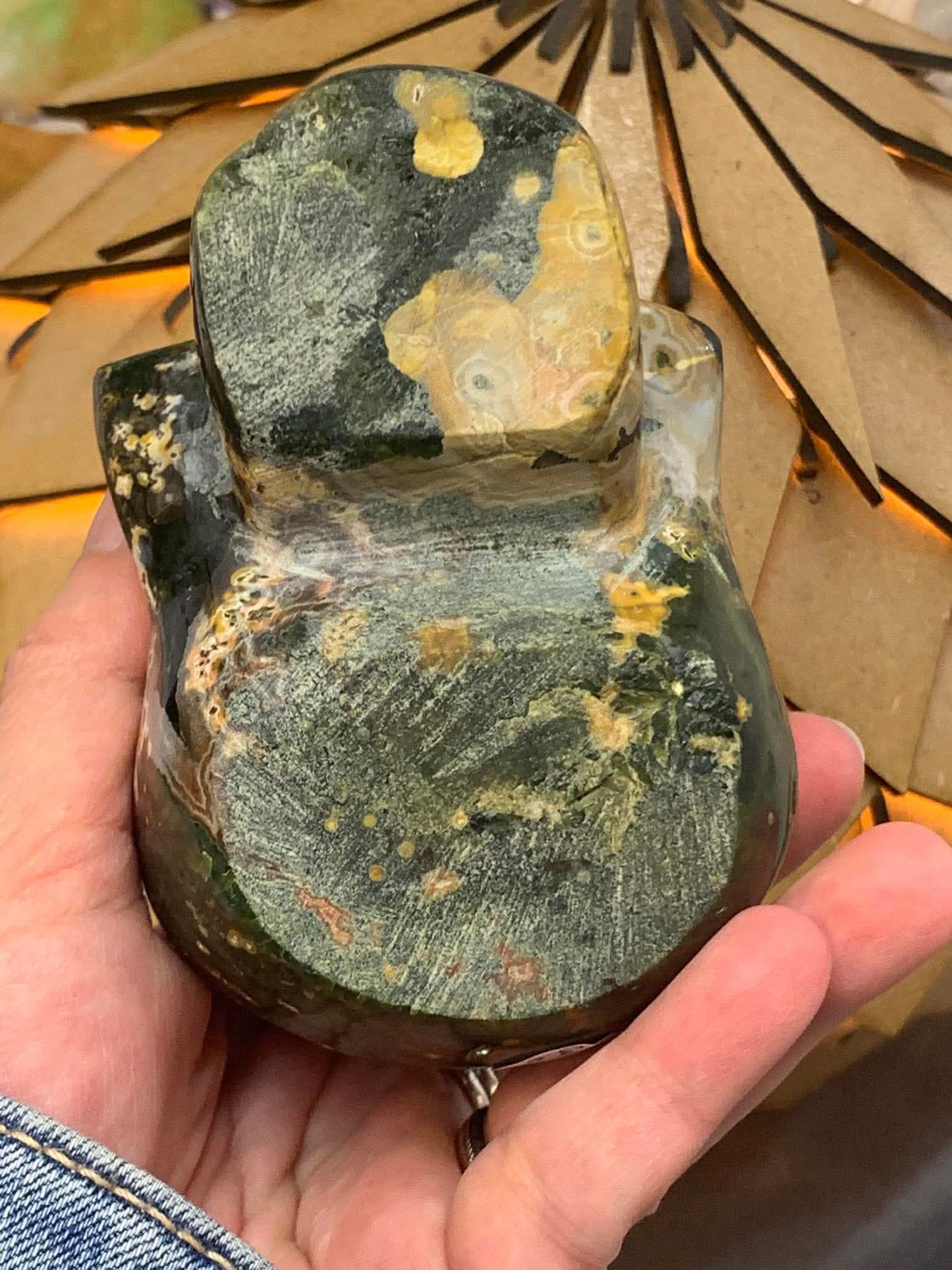 Crâne de cristal en jaspe océan