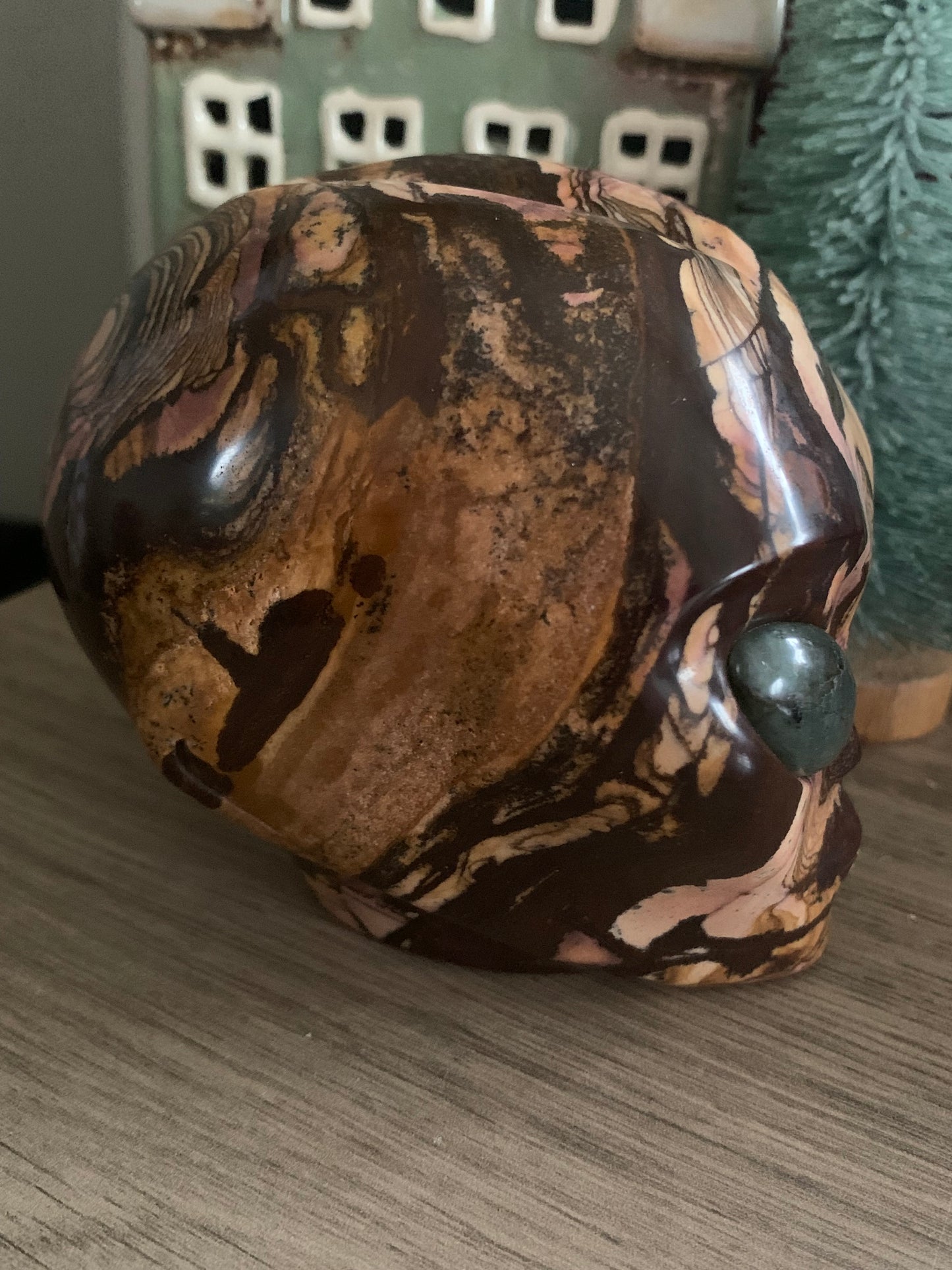 Crâne de cristal en jaspe outback et labradorite