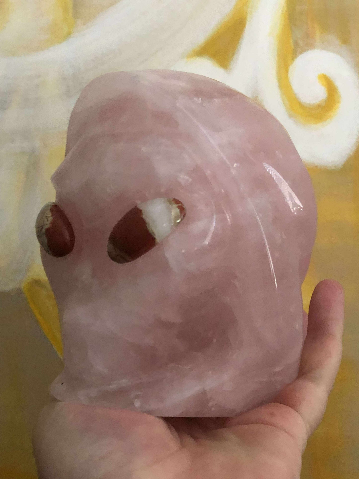 Crâne stellaire quartz rose et yeux jaspe rouge