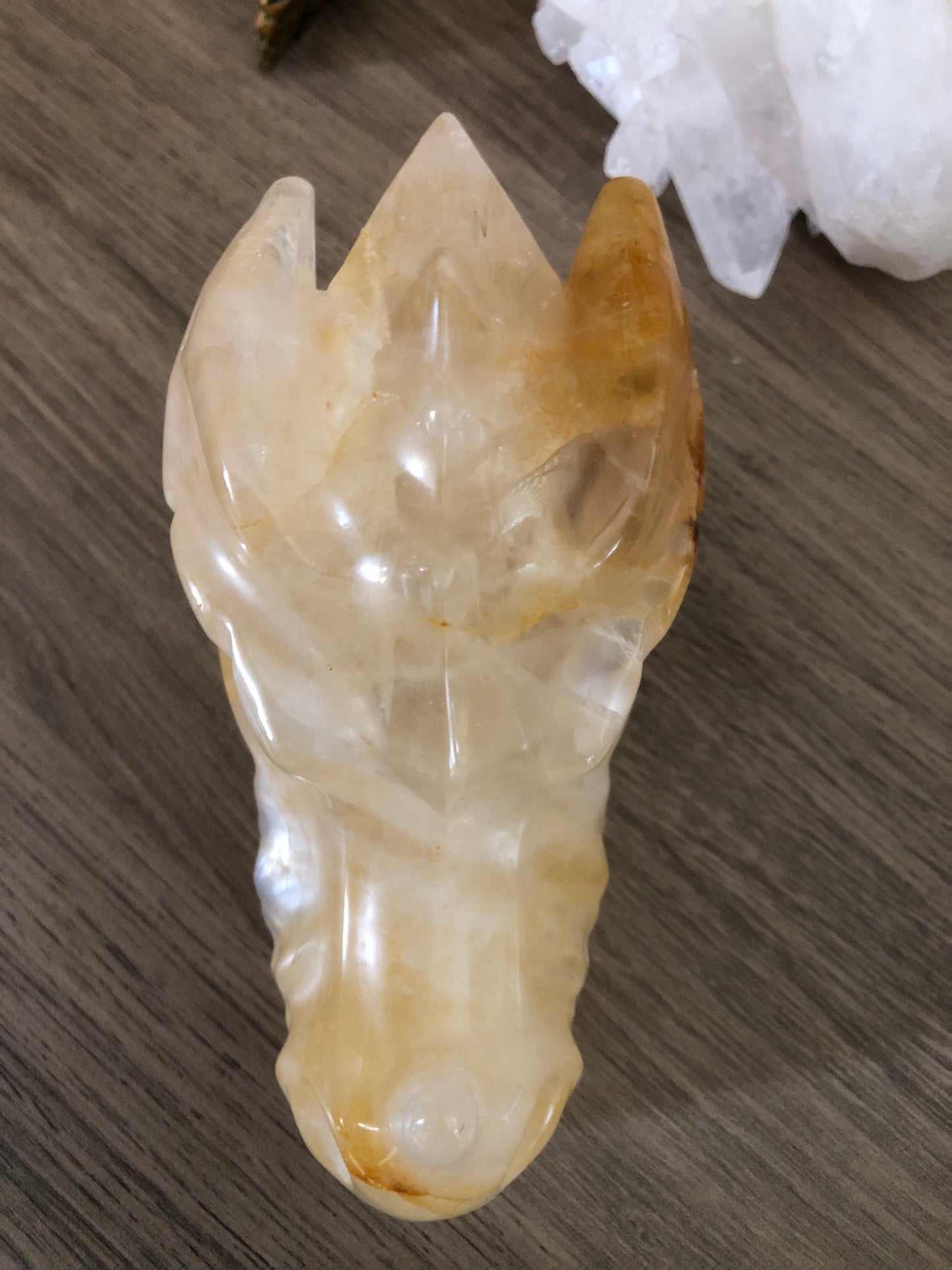 Crâne de dragon en quartz guérisseur doré