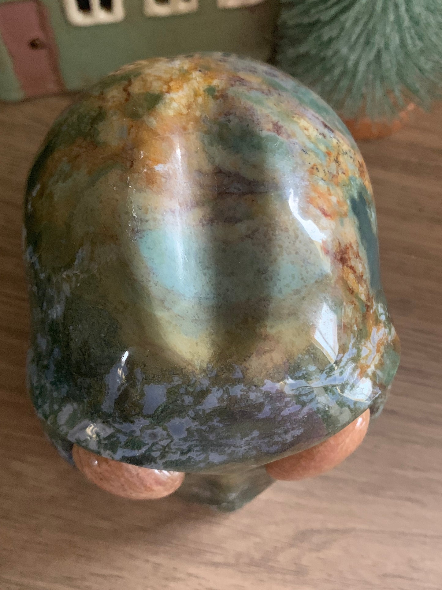 Crâne de cristal galactique en jaspe océan