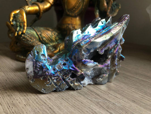 Crâne de dragon en Sphalerite aura