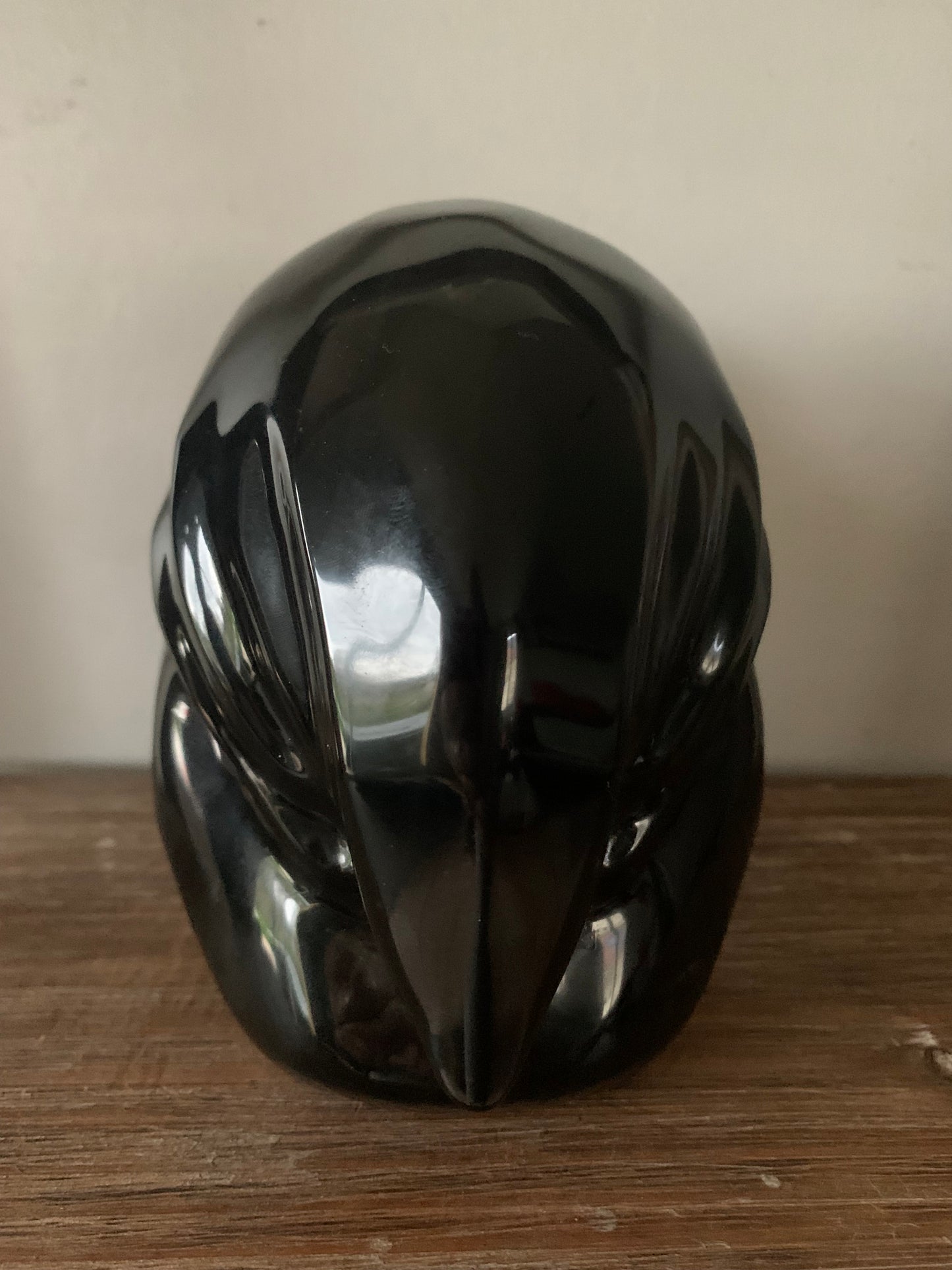 Crâne de cristal stellaire en obsidienne noire et oeil de tigre