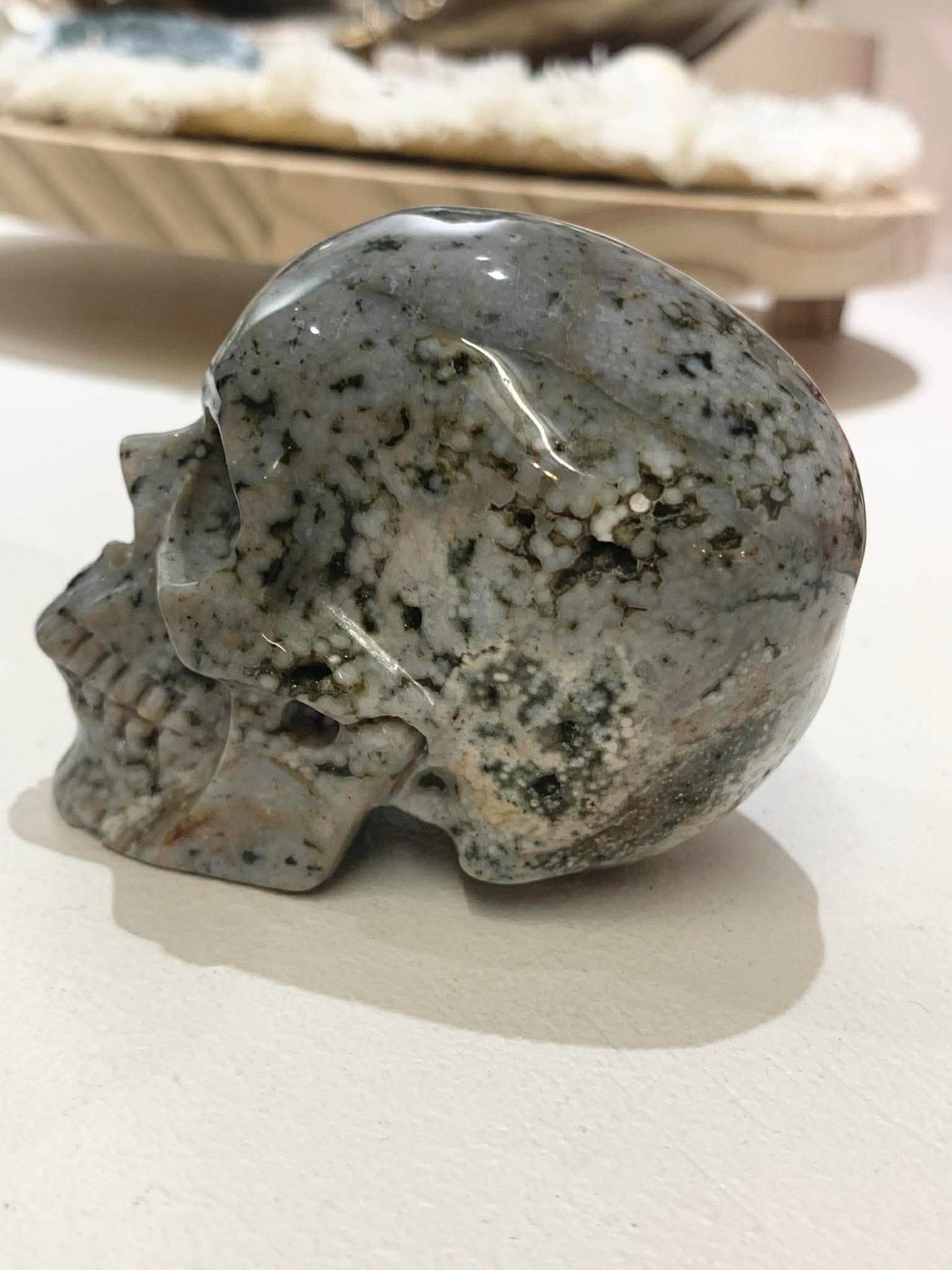 Crâne de cristal en jaspe océan