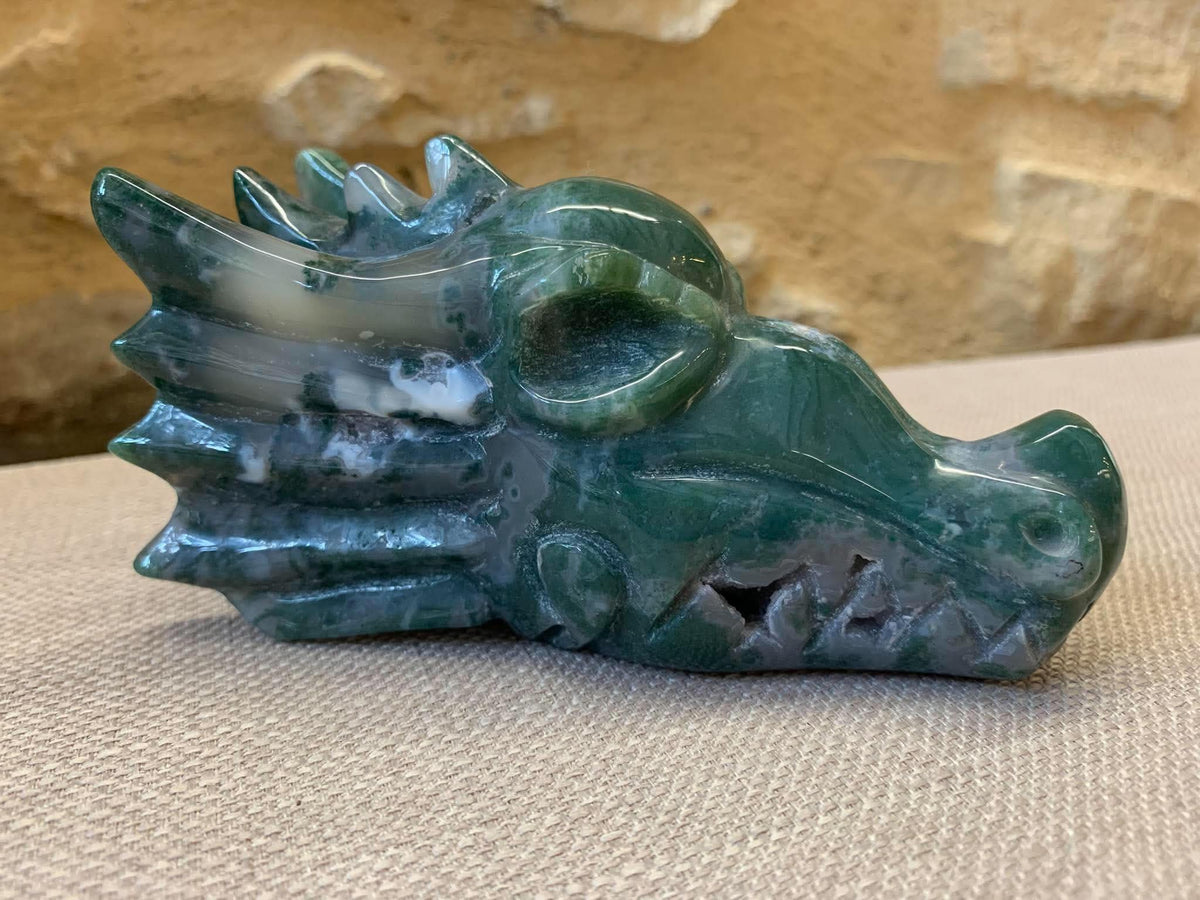 Crâne de dragon en agate mousse