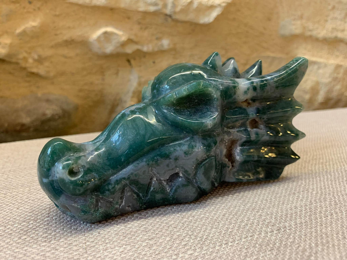 Crâne de dragon en agate mousse